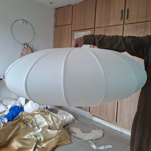 Compressed Oval Ikea Style Striped Pendant Light (Off-white)
