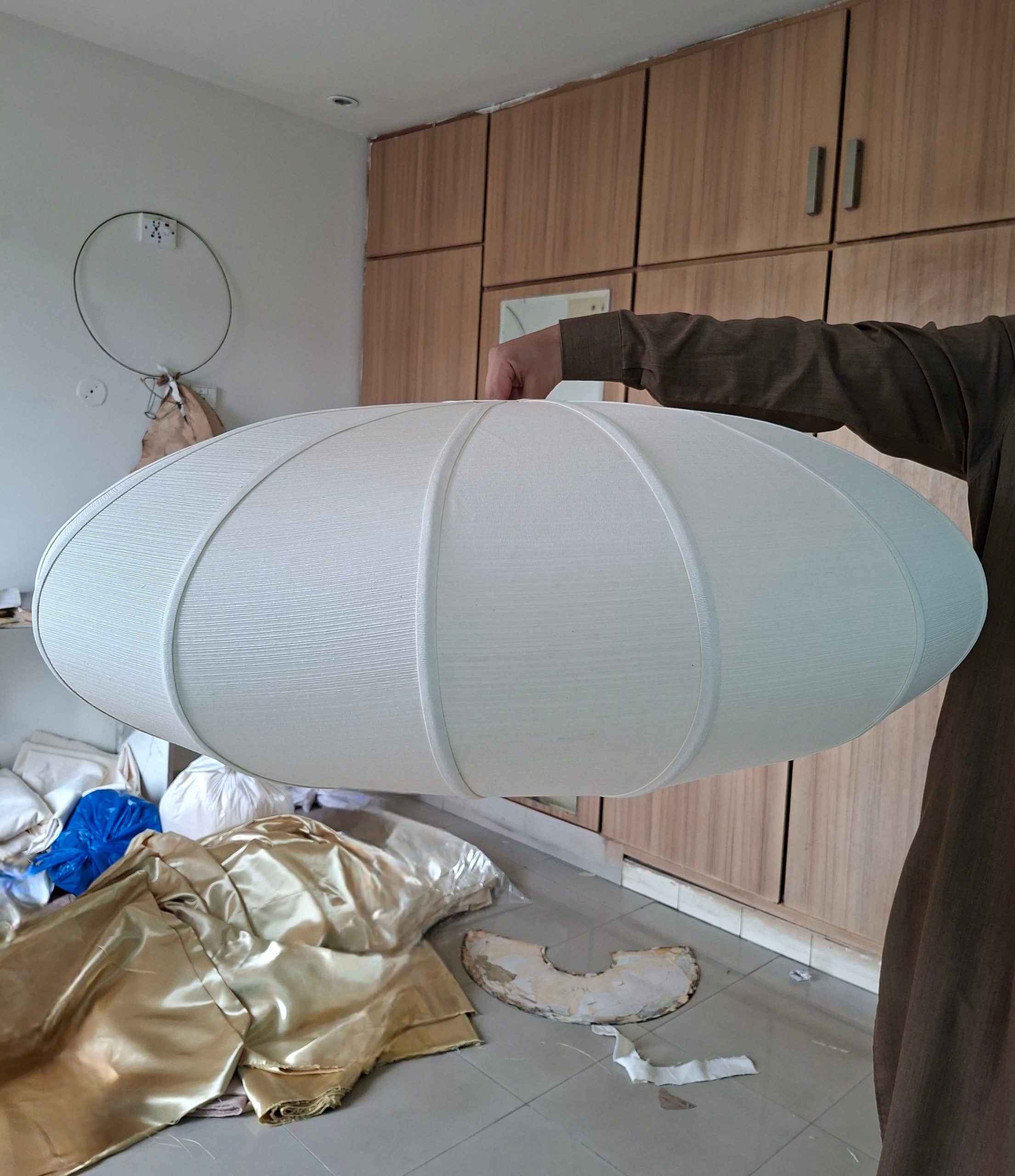 Compressed Oval Ikea Style Striped Pendant Light (Off-white)